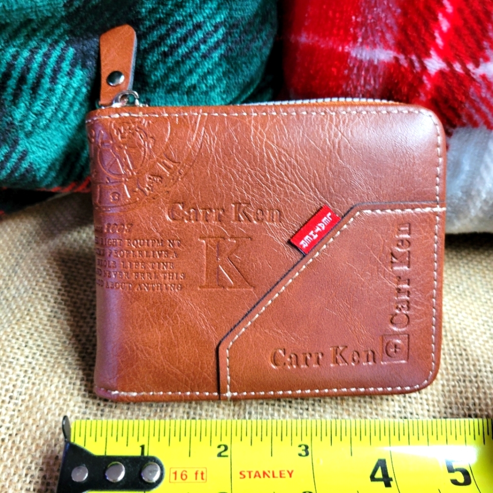 Brown leather unisex zip around wallet silver hardware